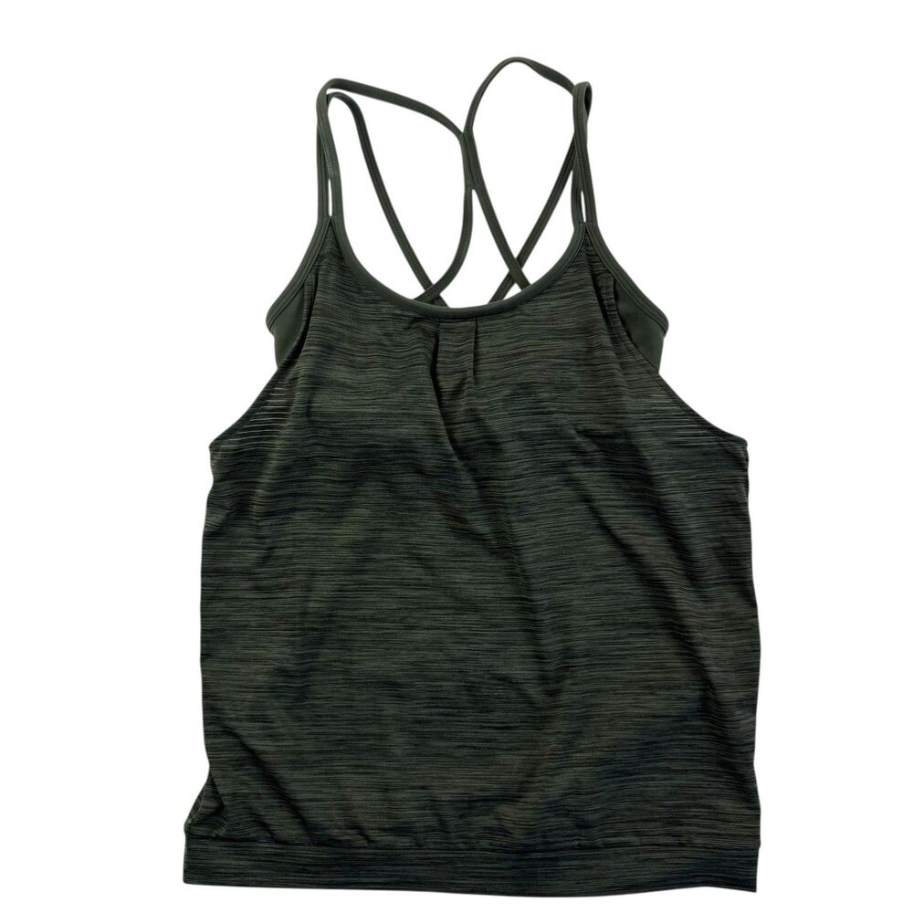 Athleta Energize Tank Top Green Heather Shadow Stripe Women XXS Built In Bra
